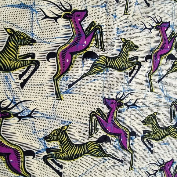 African Wax Print Fabric Running Deer Pattern By Sotiba Dakar 39L x 44W - Picture 1 of 13